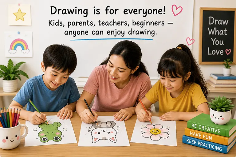 Kids-and-parent-drawing-together