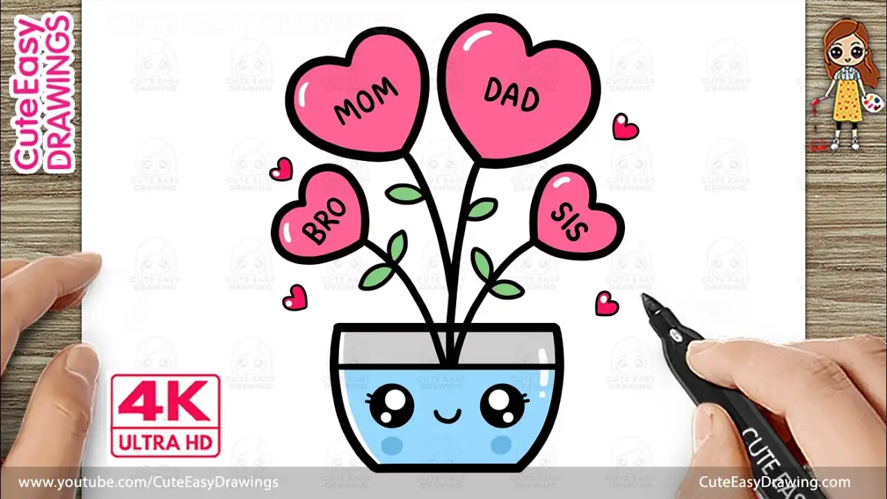 How to Draw Cute Heart Flowers Family Plant