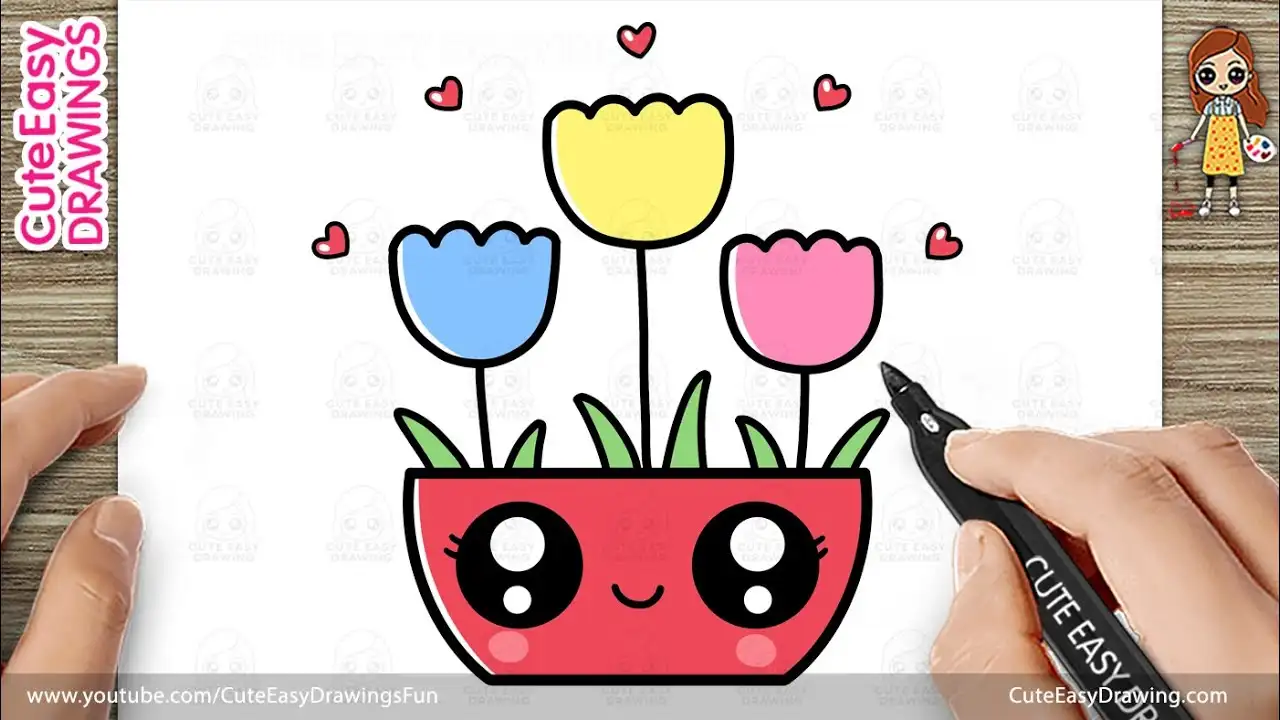 How to Draw a Cute Tulip Flower Pot